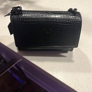 SUNSET MEDIUM CHAIN BAG IN CROCODILE EMBOSSED SHINY LEATHER
